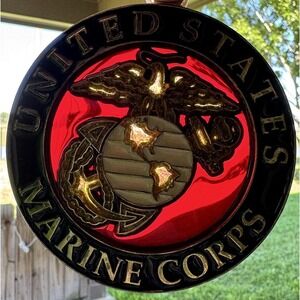 US Marine Corps Suncatcher 2000 Gold Tone Red Glass Window Ornament Vintage Hang